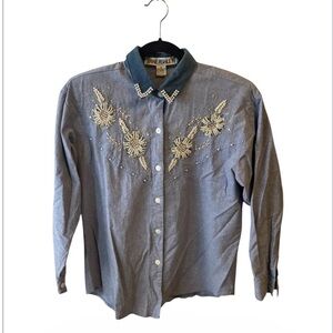 vintage Jane Ashley "Wearable Art" floral embroidered and beaded western shirt